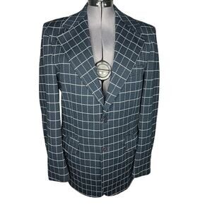 blazer sport coat plaid Vintage 1970s blue white